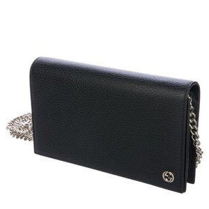 GUCCI BETTY BLACK LEATHER WALLET ON REMOVABLE CHAIN CROSSBODY BAG.